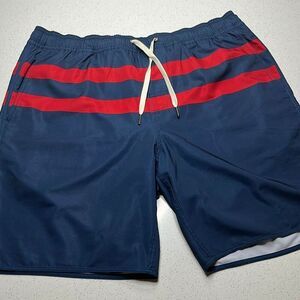 Fair Harbor Lined Swim Trunks Men’s Large Navy Red Stripe Stretch Board Shorts P